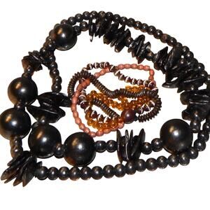 Vintage Tribal Wooden Seeds, Beads Necklace & Bracelet Jewelry Set